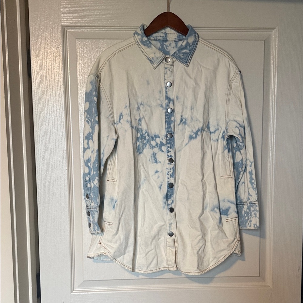 Blue and White Tie-Dye Button-Up Shacket